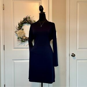 Merokeety Casual Long Sleeve Navy Blue Dress with Pockets Size Medium
